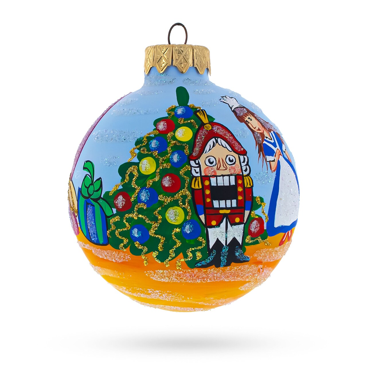 Nutcracker and Clara Glass Ball Christmas Ornament  3.25 Inches